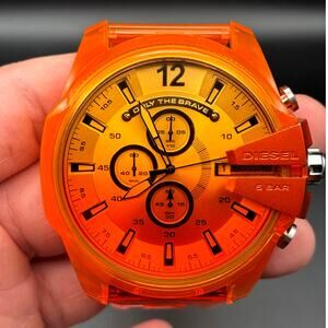 Diesel Mega Chief Chrono DZ4533 Mens Watch Translucent Orange Case & Strap NIBWT